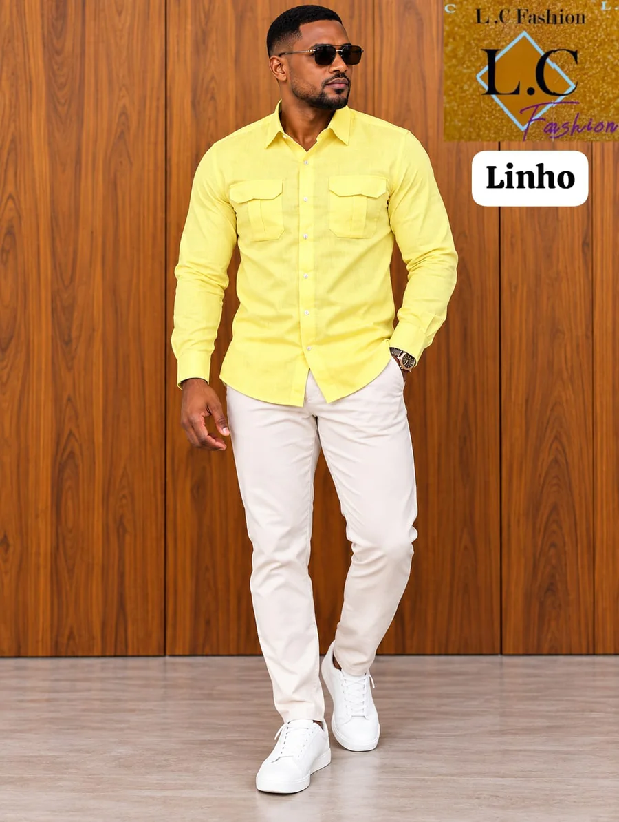 Camisa de Linho com Bolsos Frontais