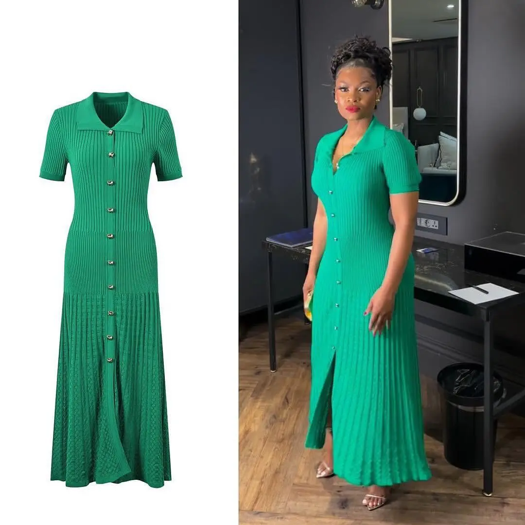 Vestido Midi Canelado Verde com Botões