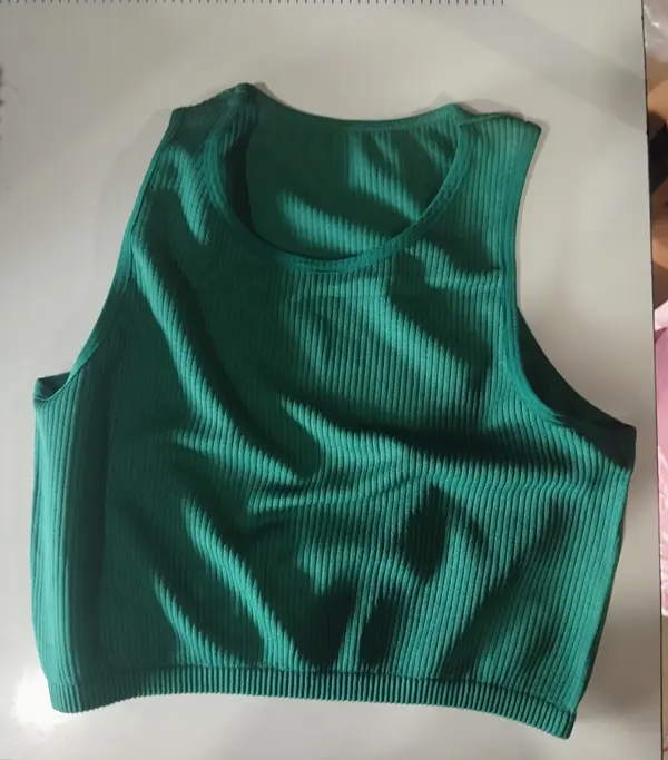 Top de Alças Canelado Cropped Verde Escuro