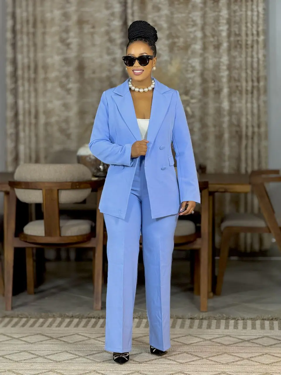 Terno Feminino - Calça e Casaco Azul Royal