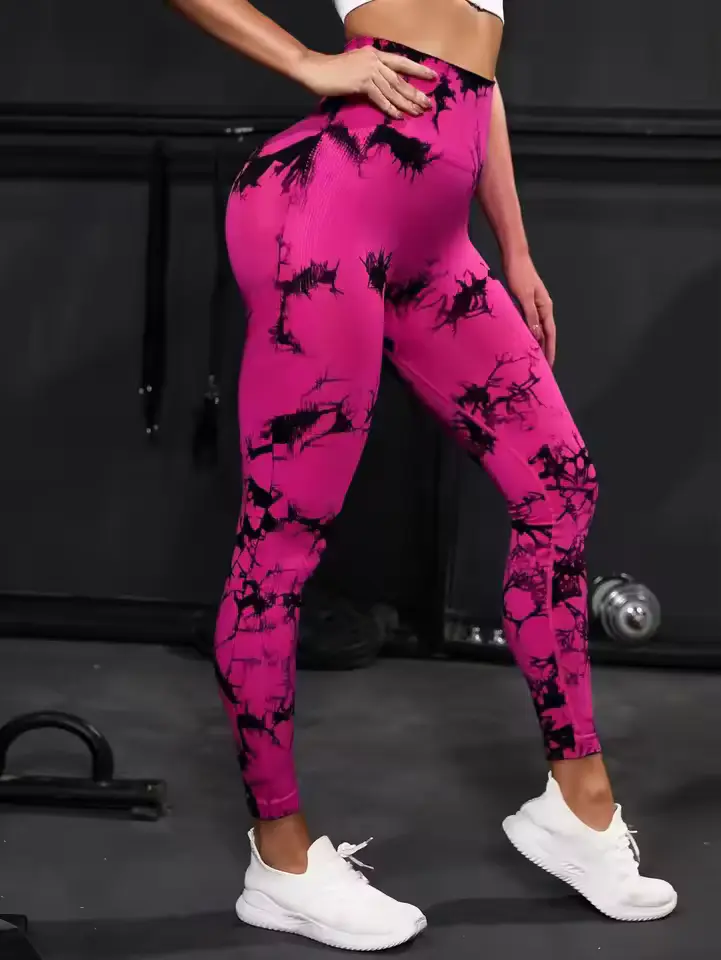 Leggings de Yoga Sem Costura Cintura Alta Tie-Dye