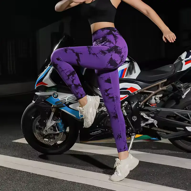 Leggings de Yoga Sem Costura Cintura Alta Tie-Dye