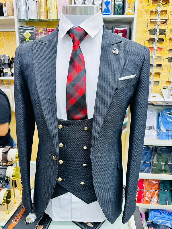 Terno Completo Azul Marinho Premium (Casaco, Calças e Colete)