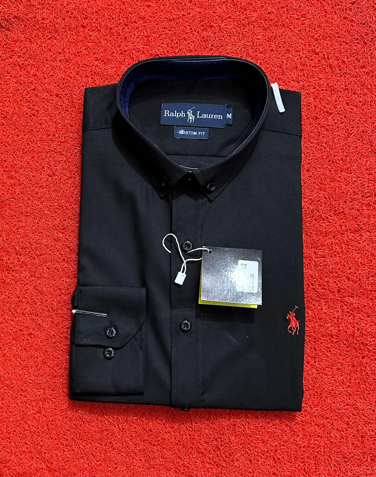 Camisa Azul Preto de Manga Longa Elegante