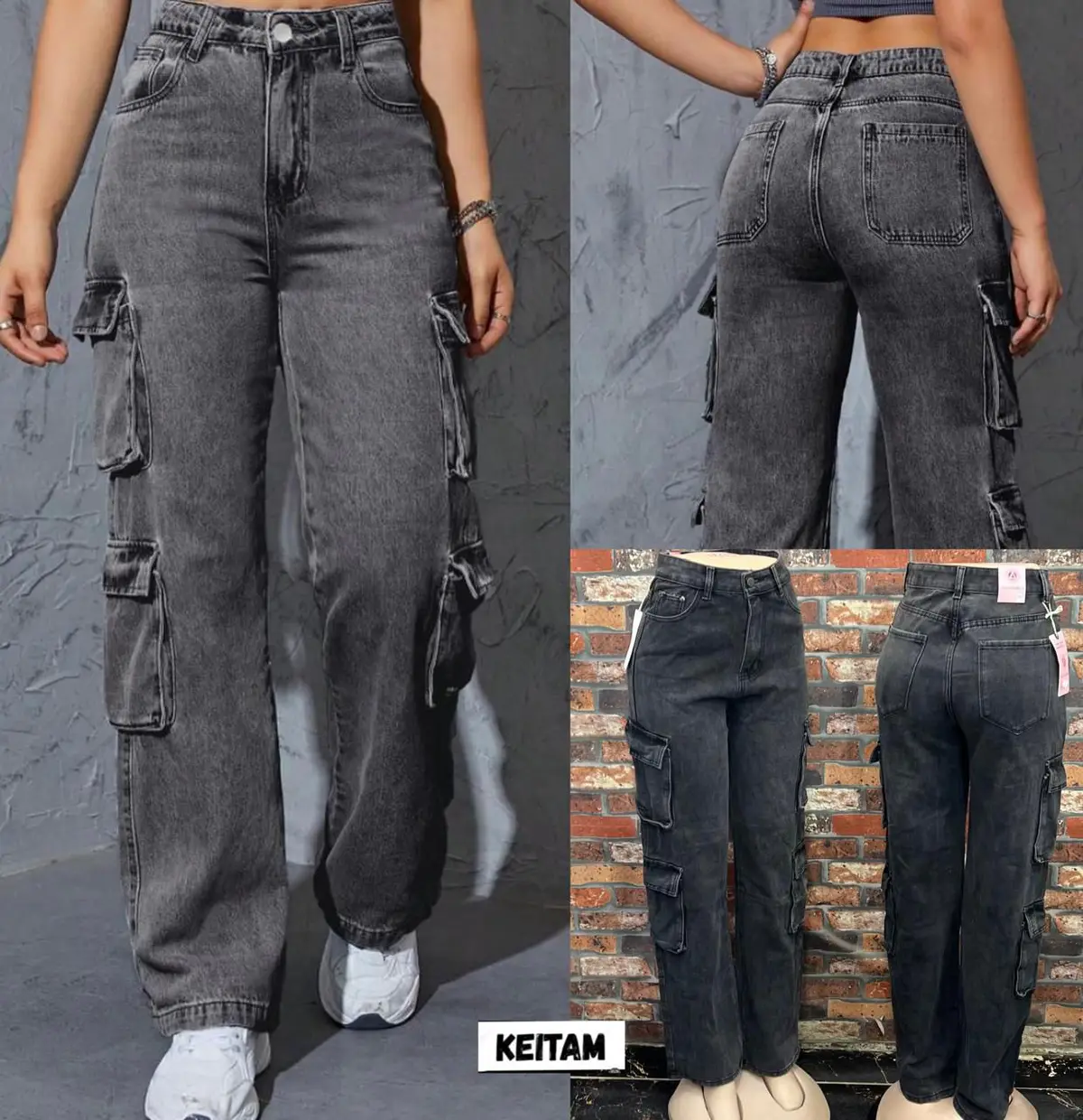 Calça Jeans Cargo Larga Boyfriend