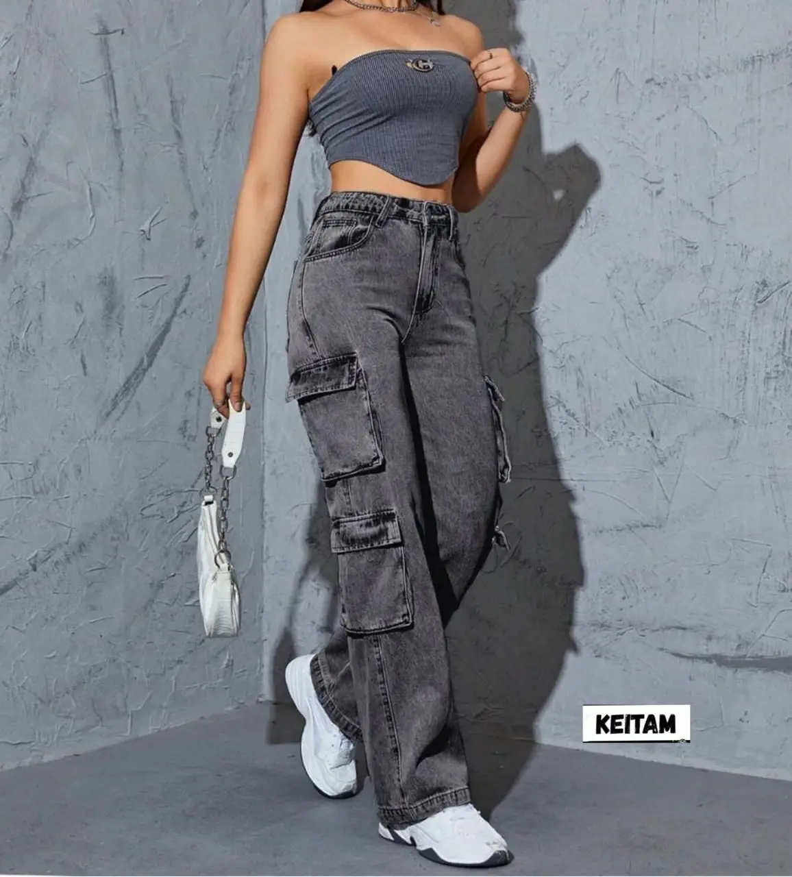Calça Jeans Cargo Larga Boyfriend