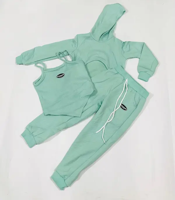Conjunto Hoodie Casual com Colete e Calça Jogger para Meninas Tween