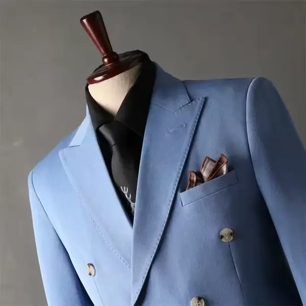 Terno Slim Fit Azul Duplo, três peças: Casaco, Calça e Colete