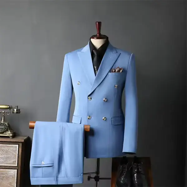 Terno Slim Fit Azul Duplo, três peças: Casaco, Calça e Colete