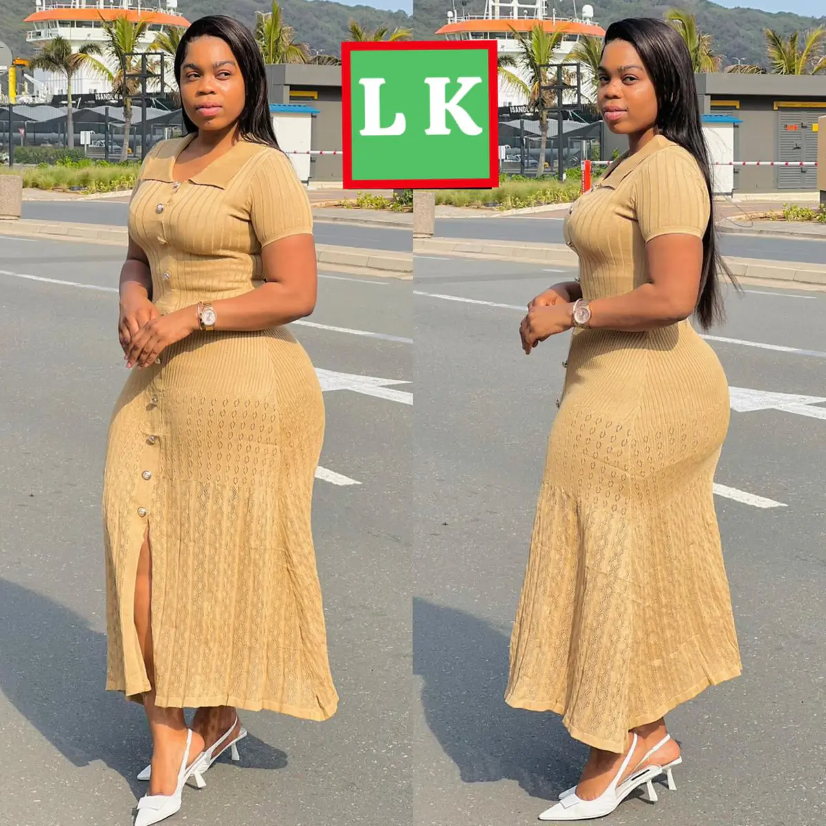 Vestido Midi Canelado Creme Bage com Botões
