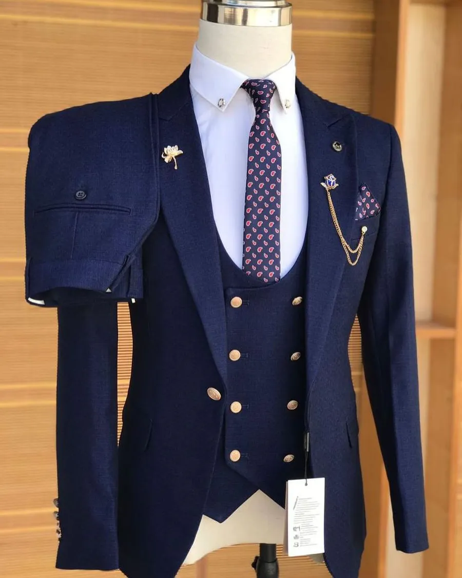 Terno Completo Azul Marinho Premium (Casaco, Calças e Colete)