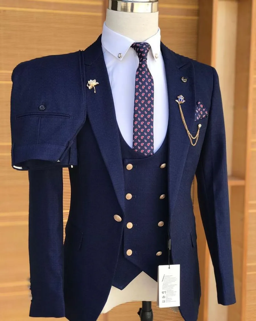 Terno Completo Azul Marinho Premium (Casaco, Calças e Colete)