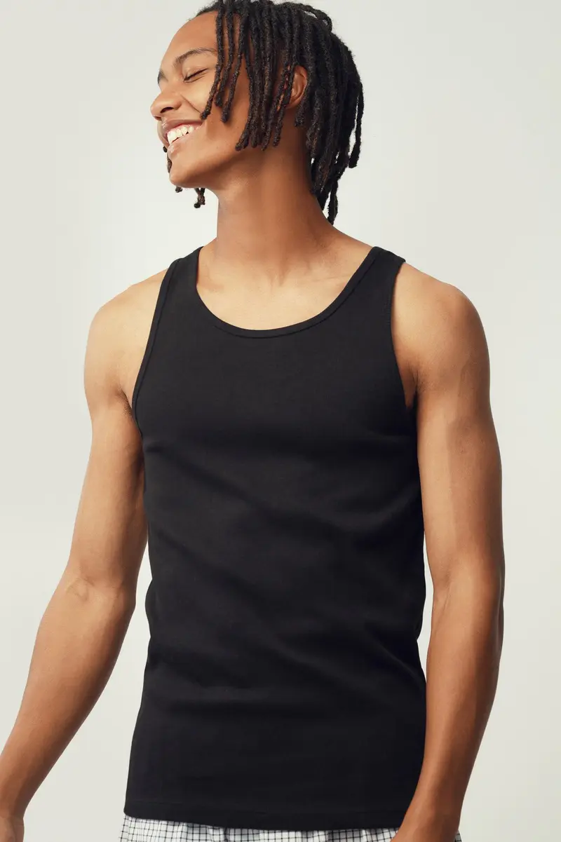 Top de alças Sleep em algodão · Homem · Preto · Modelo 2