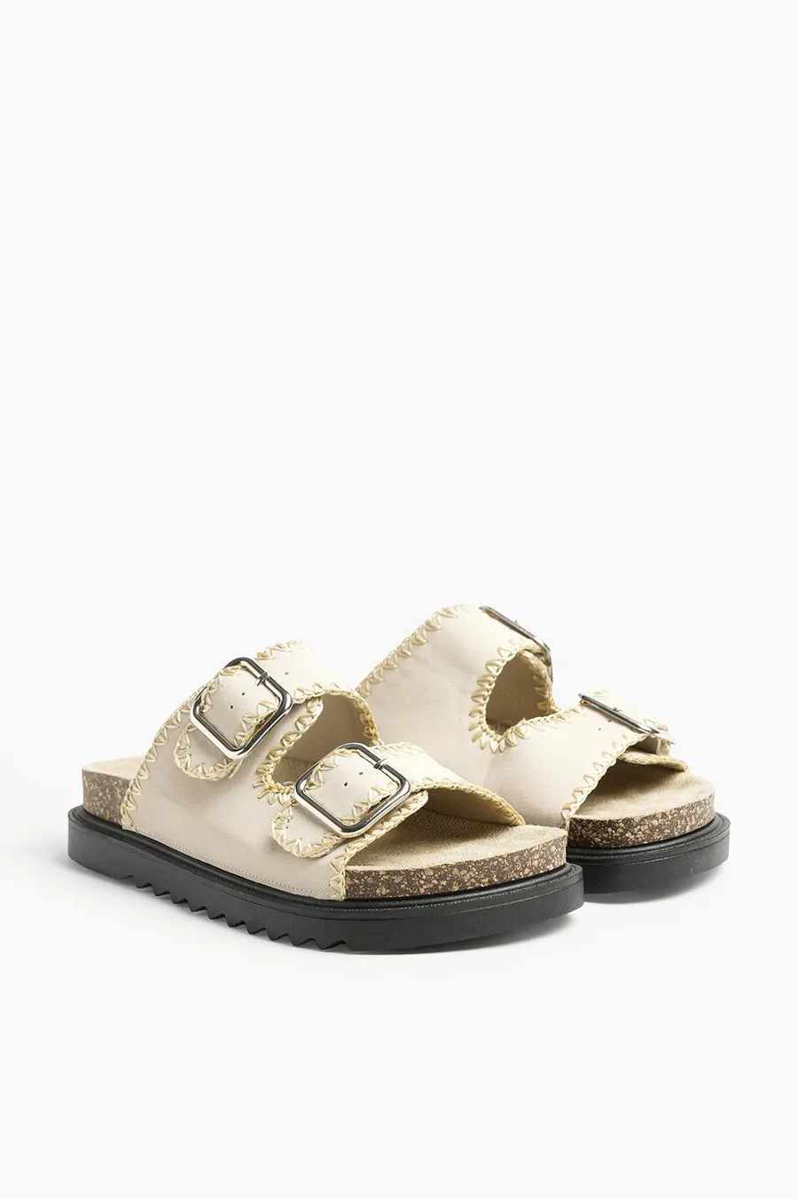 Chinelos Double Buckle em poliéster · Senhora · Creme