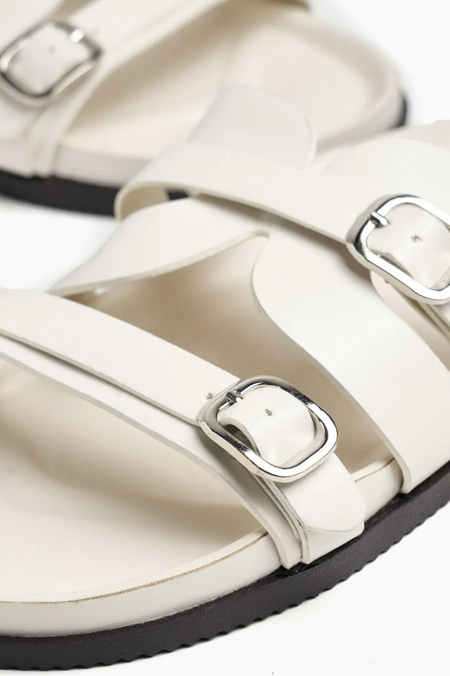 Chinelos Double Buckle em poliéster · Senhora · Branco Sujo