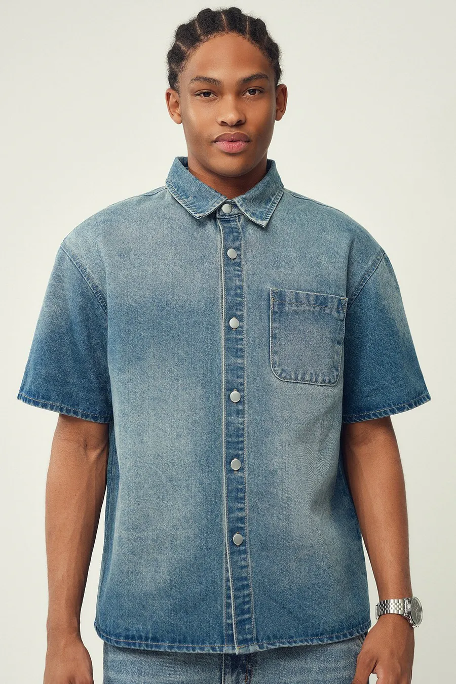 Camisa largo de ganga · Homem · Creme