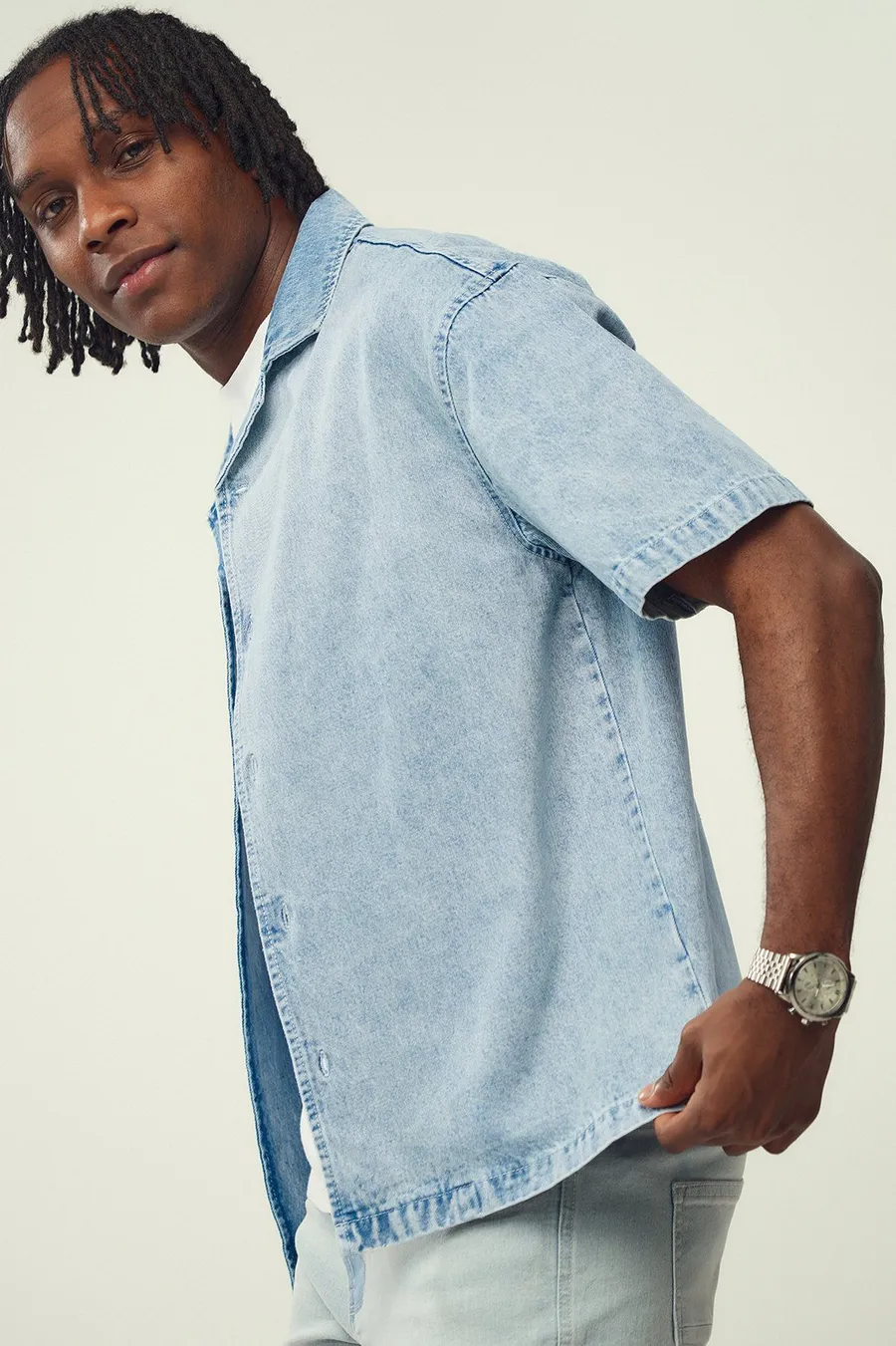 Camisa largo de ganga · Homem · Azul