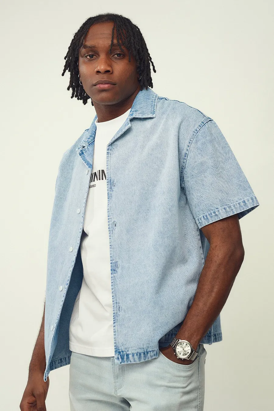 Camisa largo de ganga · Homem · Azul