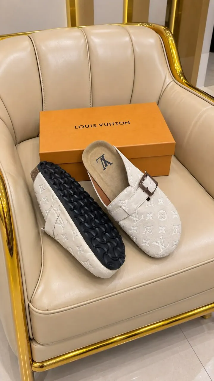 Mules Louis Vuitton Monograma Preto e Bege