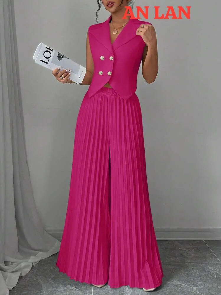 Conjunto Feminino Calça Pantalona Plissada e Colete Rosa 🌸 💕