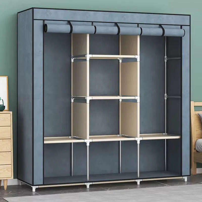 Guarda-Roupa Dobrável Duplo com Rodízios – Organizador Portátil para Quartos e Aluguéis