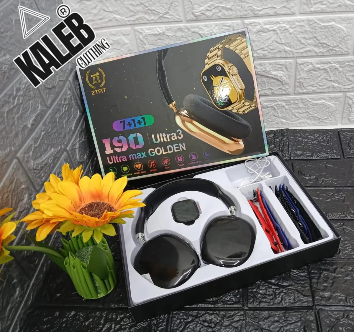 190 Ultra3 Mix Golden Combo Smart Watch Bluetooth Calling HD Touch Screen Full Accessory Unisex Good Quality