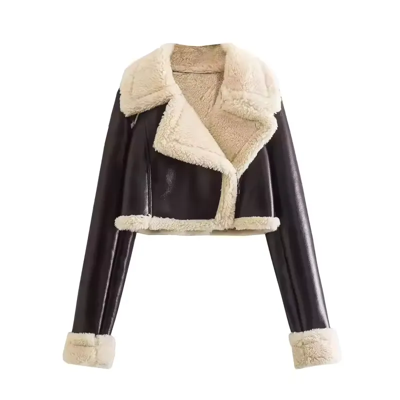 Casaco Feminino Forrado Vintage Lapela Clássica · Cáqui / Preto