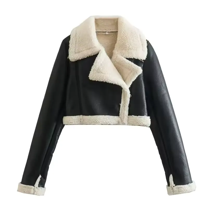 Casaco Feminino Forrado Vintage Lapela Clássica · Preto / Branco