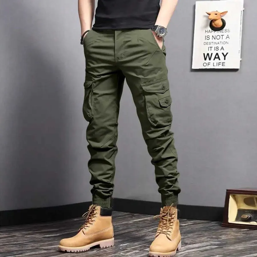 Calça Masculina de Trabalho ao Ar Livre Verão Elástica em Algodão com Bolsos