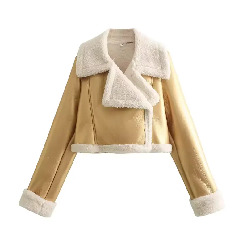 Casaco Feminino Forrado Vintage Lapela Clássica · Bege