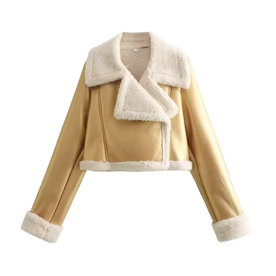 Casaco Feminino Forrado Vintage Lapela Clássica · Bege