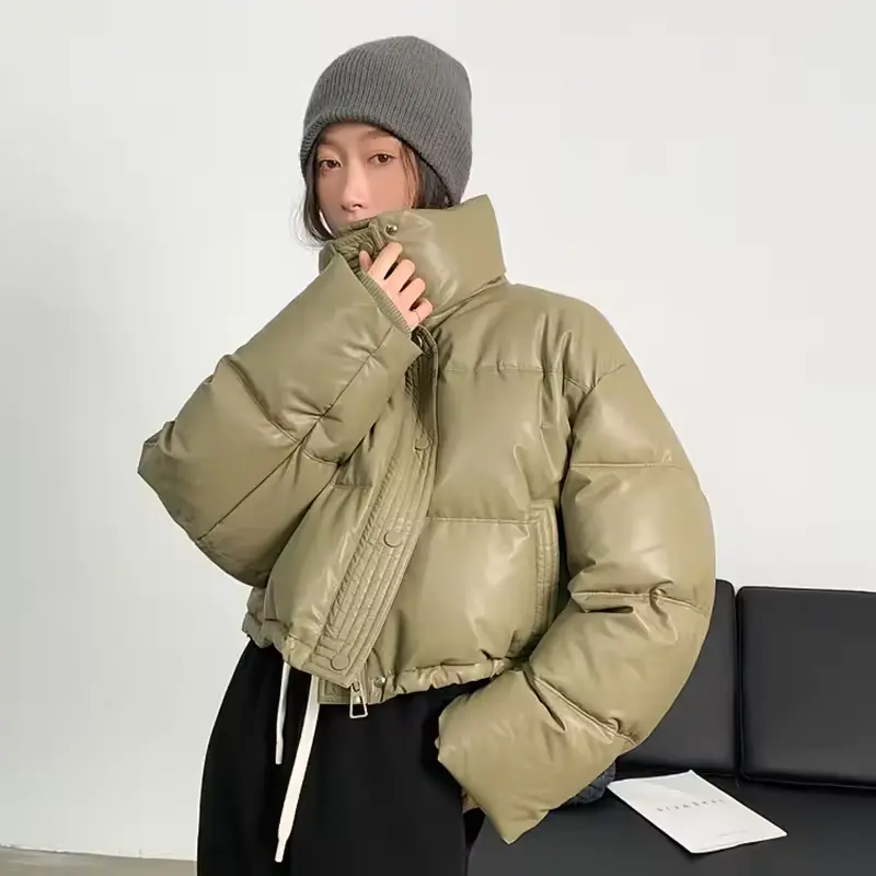 Gidyq-Parka curta em couro PU para mulheres
