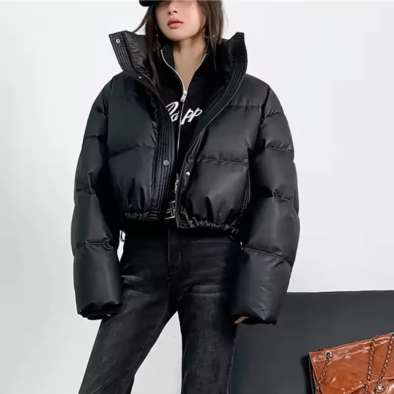 Gidyq-Parka curta em couro PU para mulheres