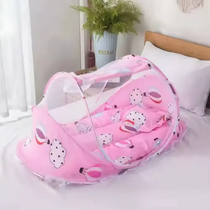 Cama Dobrável com Rede Mosquiteira para Bebé (0-3 anos) + Almofada e Colchão