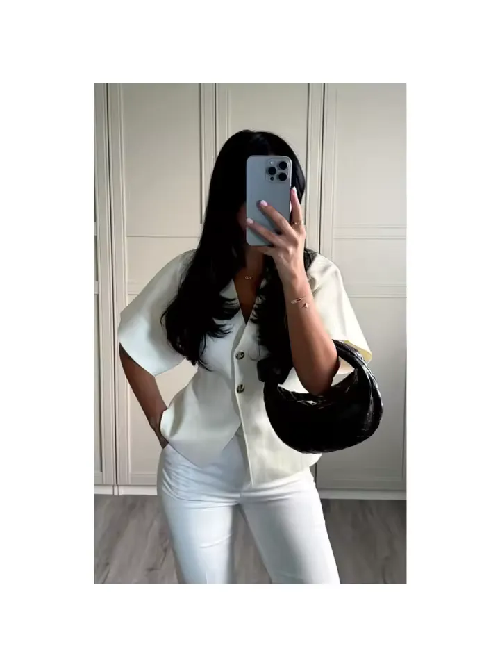 Blusa V-Neck Curta Mulher · Branco