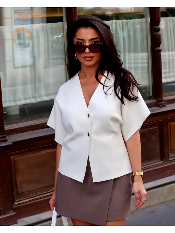 Blusa V-Neck Curta Mulher · Branco