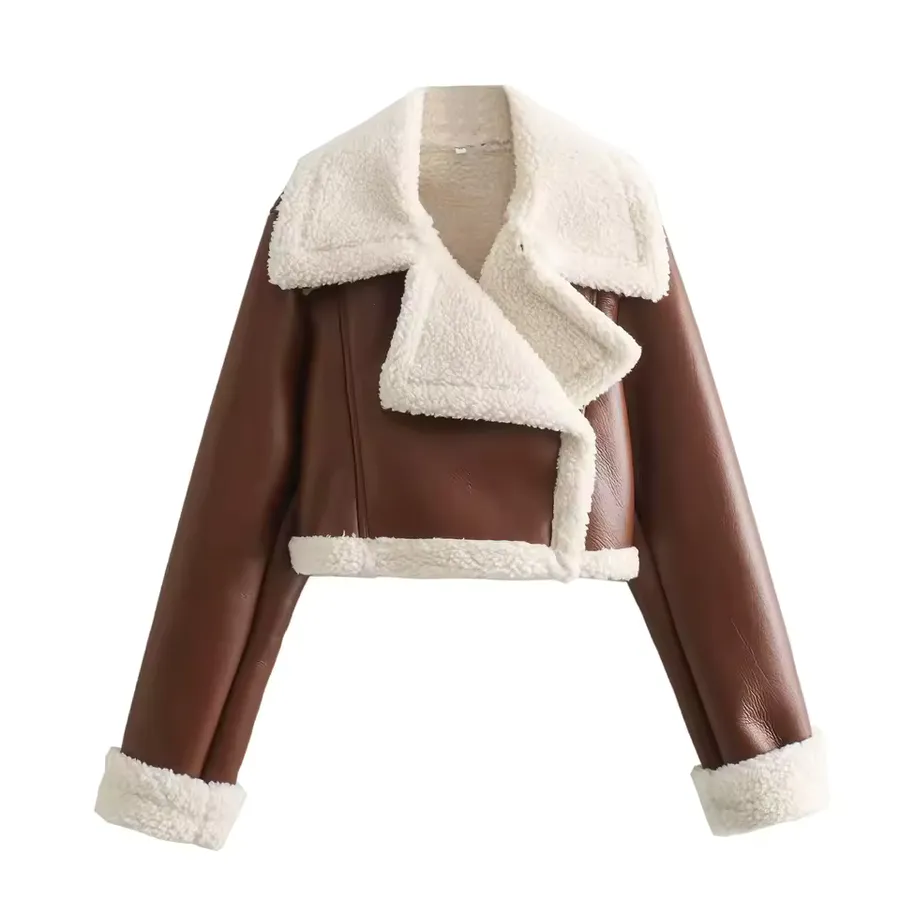 Casaco Feminino Forrado Vintage Lapela Clássica · Castanho